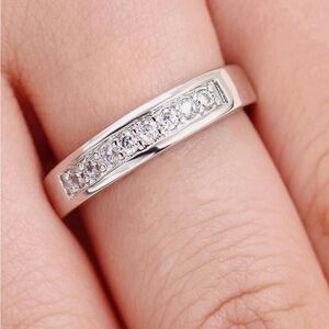 Elegant Silver Band Half Eternity cubic zirconia ring with Crystals